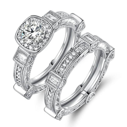 Rhodium Plated Cubic Zirconia Engagement Ring Set - Assorted Sizes