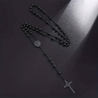 San Benito Golden Plated Stainless Steel Priest Saint Benedict Rosary Necklace