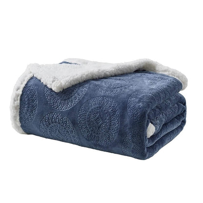 Sheradian Embossed Print Fleece/Sherpa Reversible Throw Blanket