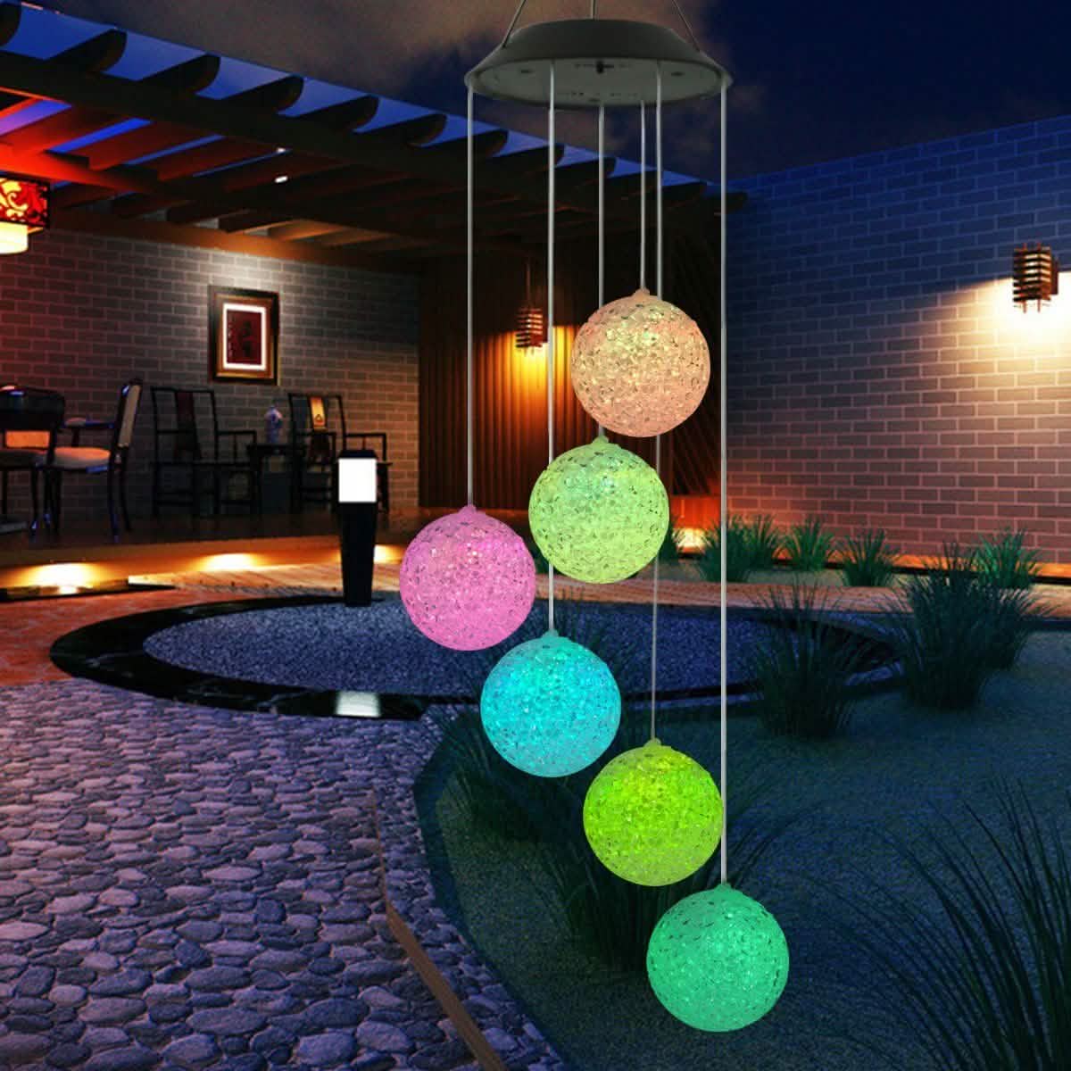Solar LED Color Changing Wind Chime Light Spinner Hanging Spiral String Light