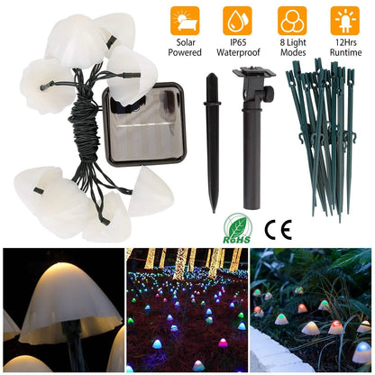 Solar Mushroom Lights Outdoor Decoration 10 LED Light Stake