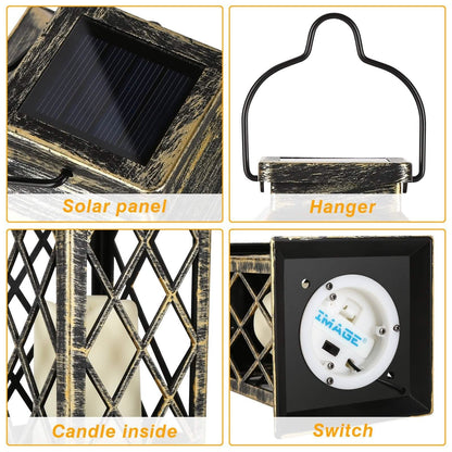 Solar Powered Led Outdoor Lantern Waterproof Candle Hanging Light