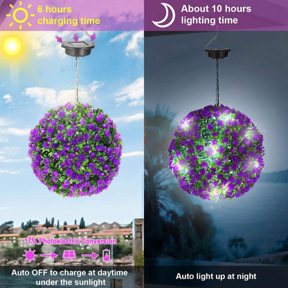 Solar Powered Topiary Ball Artificial Rose 20 LED Lights