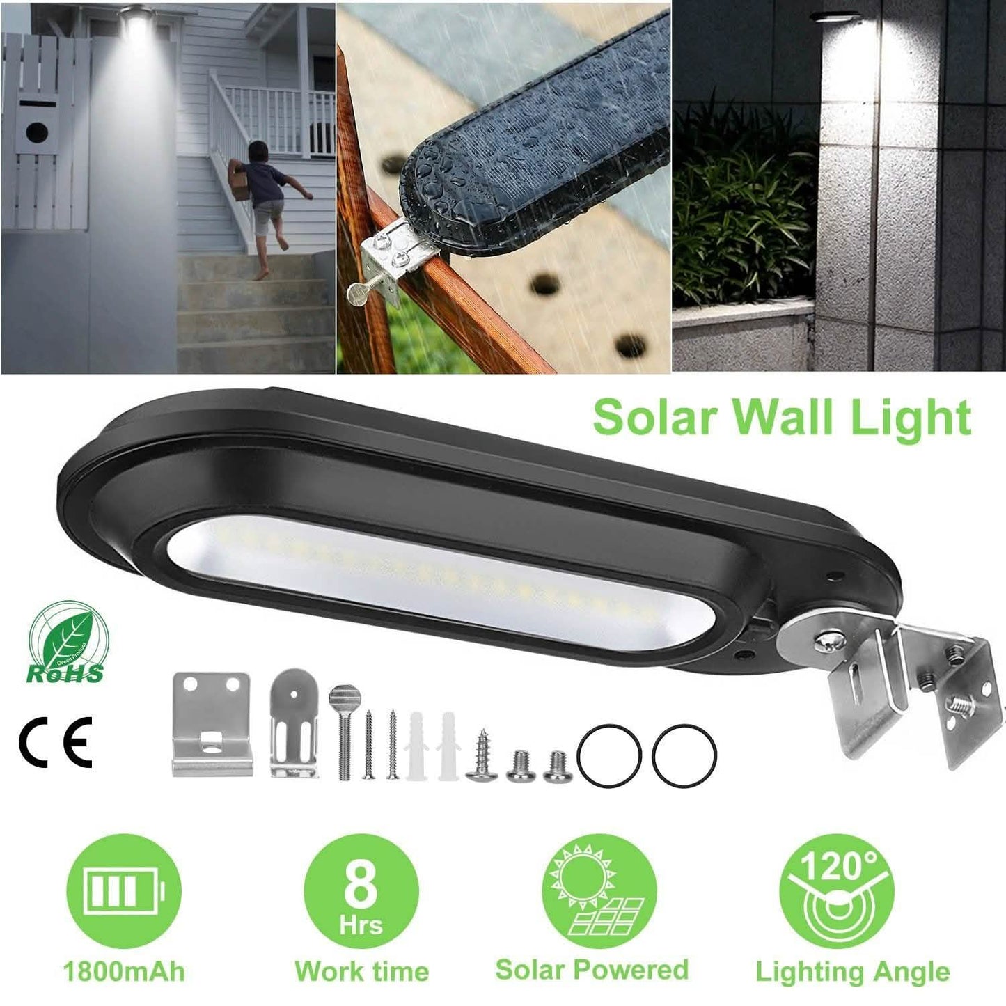 Solar Wall Light Outdoor 18 LED's Dusk to Dawn Fence Lamp