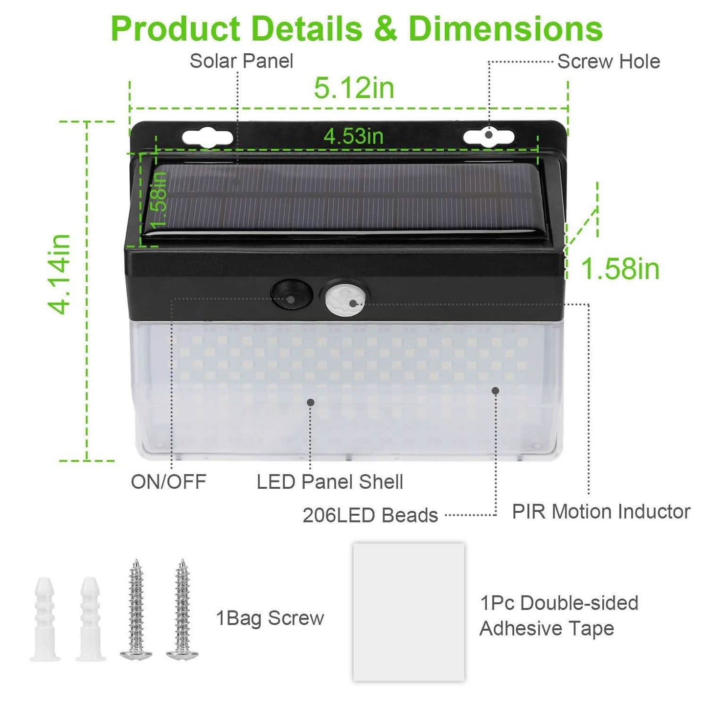 Solar Wall Light Outdoor 206 LEDs PIR Motion Sensor Lamp