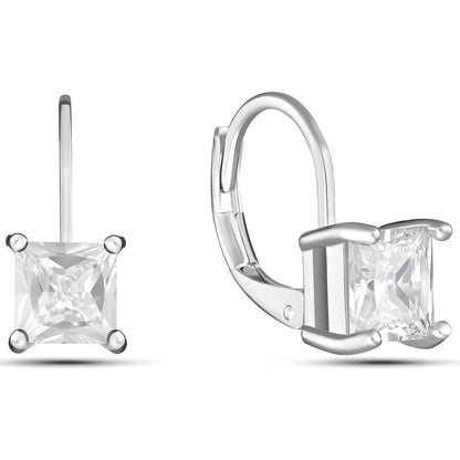 Square Cut Gemstone Leverback Earrings