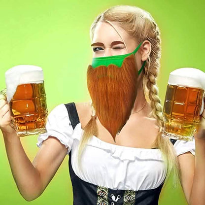 St. Patrick's Day Beard Face Mask and Green Hat Leprechaun Costume for Adults