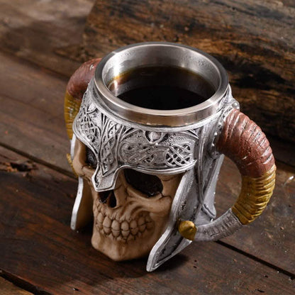 Stainless Steel Double Handle Horn Skull Beer Cup