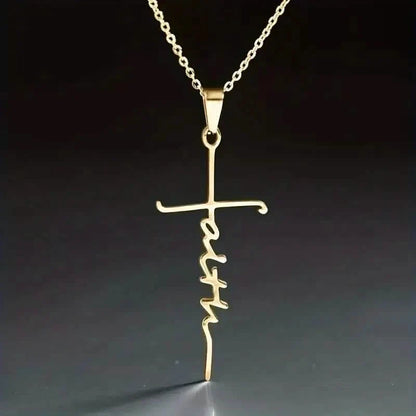 Stainless Steel Faith Word Church Prayer Religious Pendant Necklace