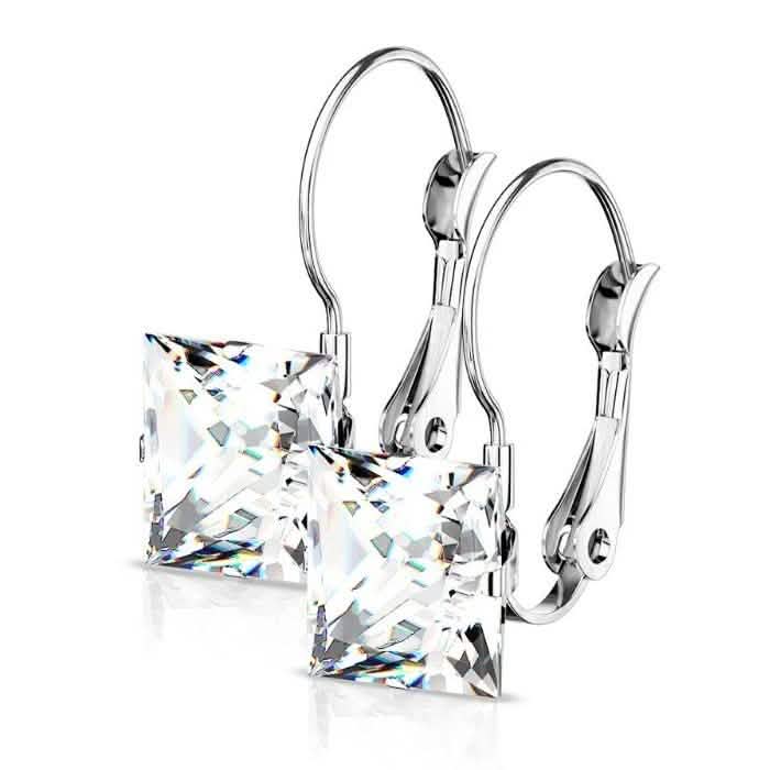 Stainless Steel Square CZ Gem Earrings