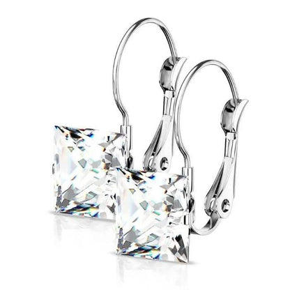 Stainless Steel Square CZ Gem Earrings