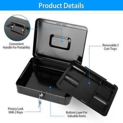 Steel Cash Box with Removable Tray