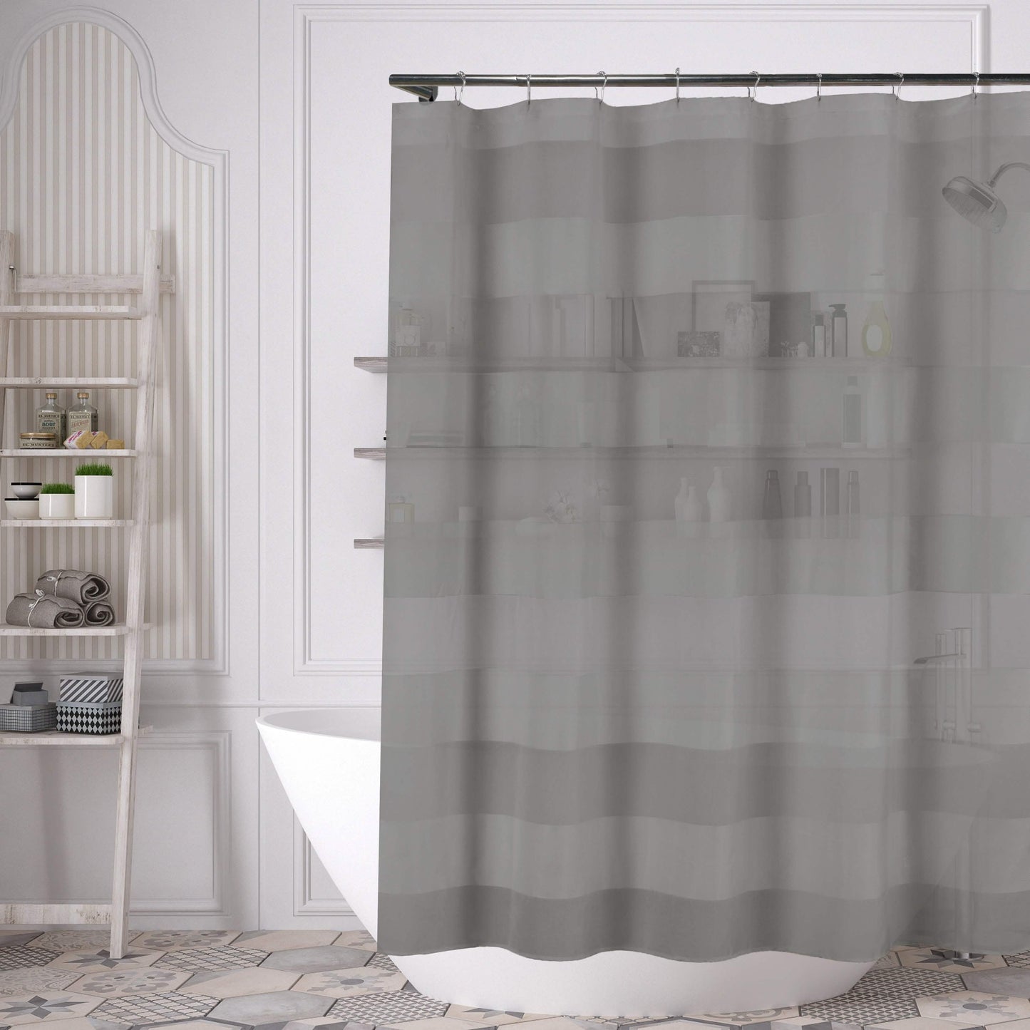 Striped Shower Curtain 70" x 72" with 12-Piece Hook Set