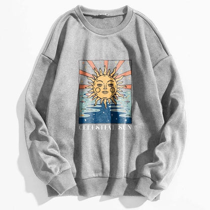 Sun and Letter Graphic Oversized Thermal Sweatshirt