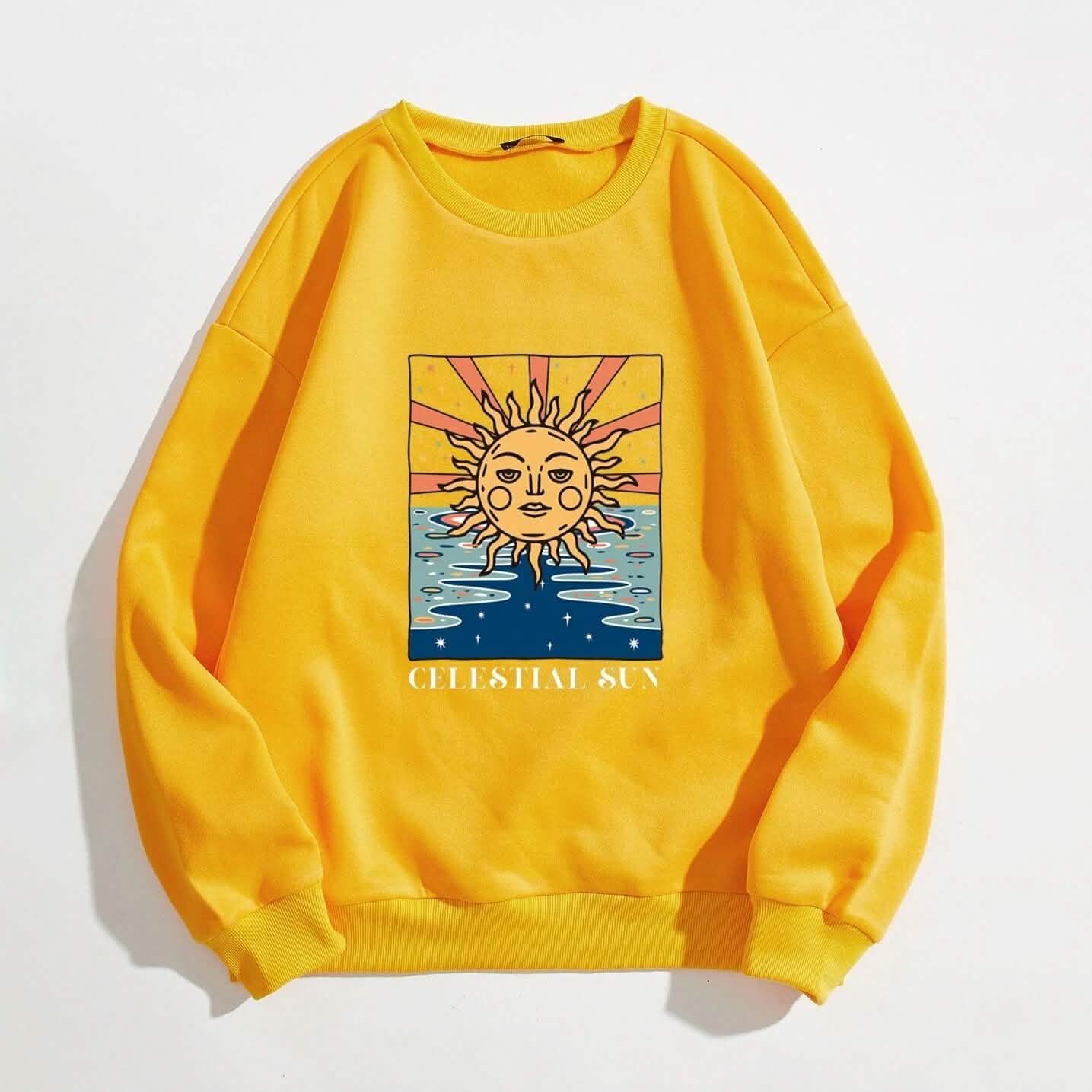Sun and Letter Graphic Oversized Thermal Sweatshirt