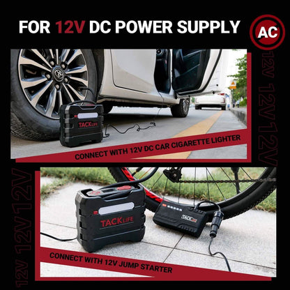 TACKLIFE Car Tire Inflator 12V DC Portable Air Compressor with 3 LED Lights