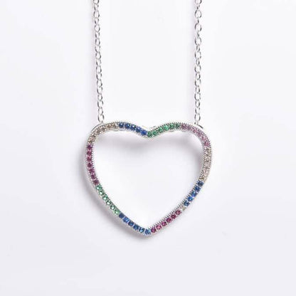 Thin Open Heart Rainbow Necklace