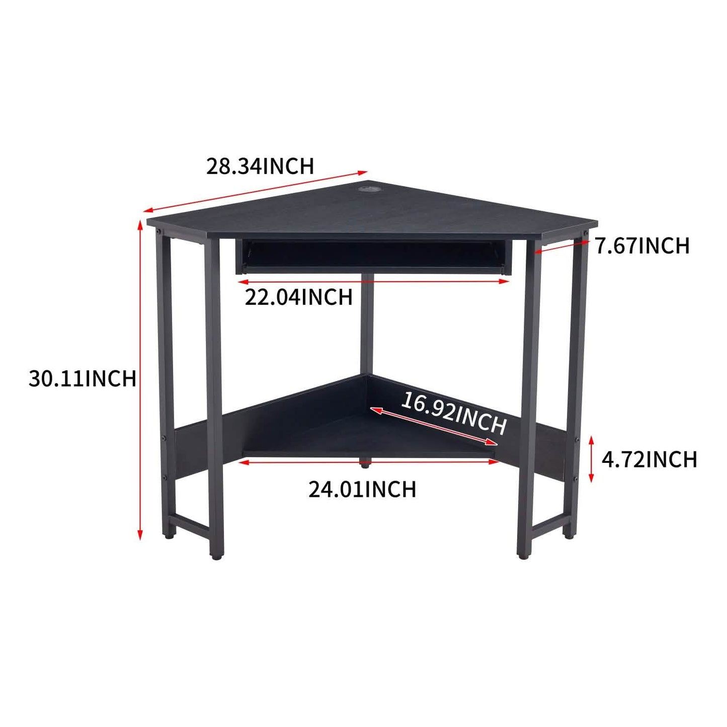 Triangle Computer Desk, Smooth Keyboard Tray& Storage Shelves