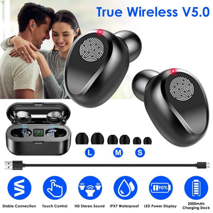 True Wireless V5.0 Earbuds with LED Display Magnetic Charging Dock