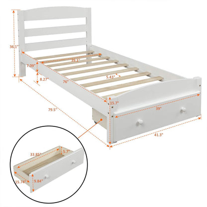 Twin Platform Bed Frame with Storage Drawer Headboard