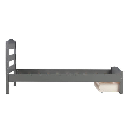 Twin Platform Bed Frame with Storage Drawer Headboard