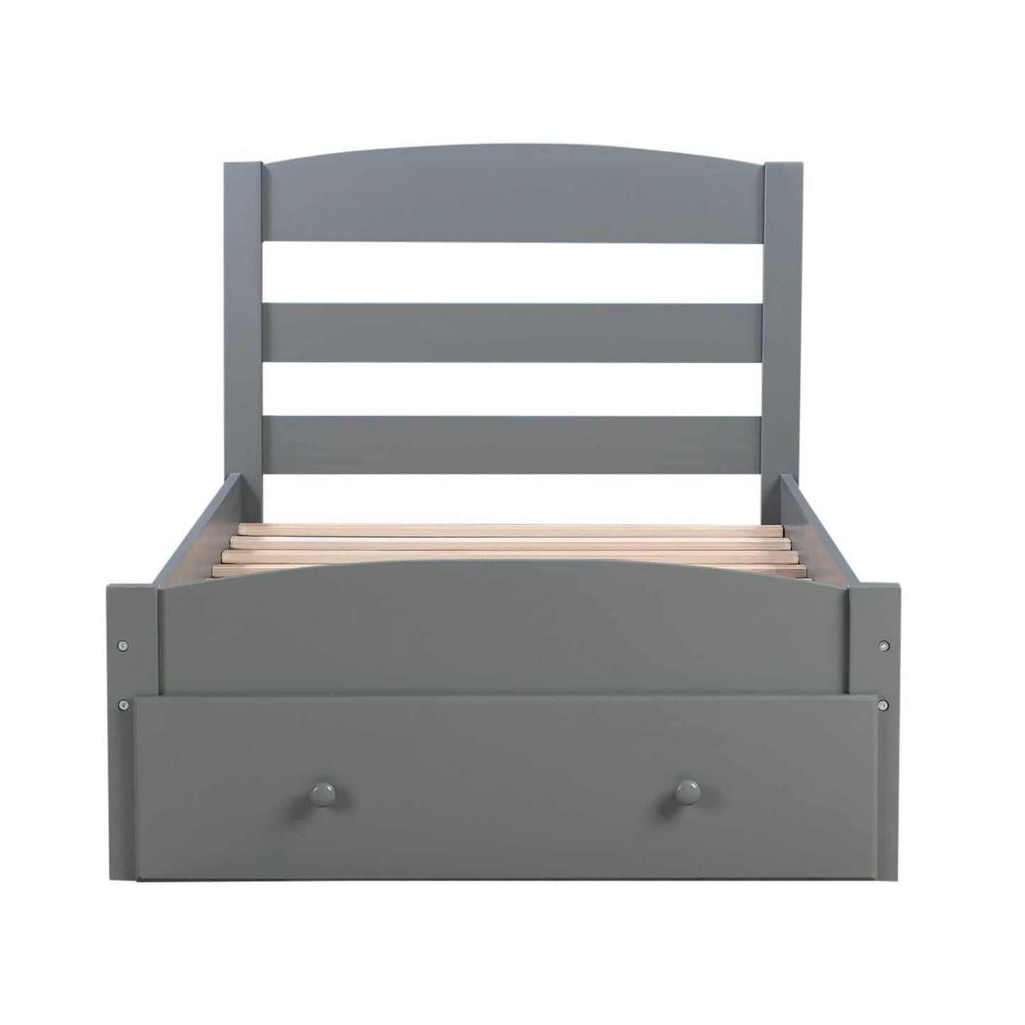 Twin Platform Bed Frame with Storage Drawer Headboard
