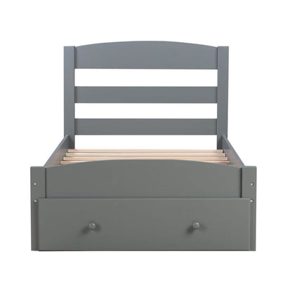 Twin Platform Bed Frame with Storage Drawer Headboard