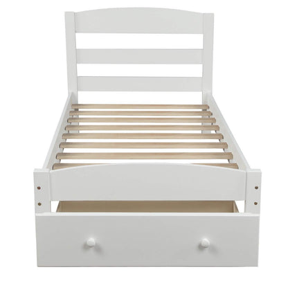 Twin Platform Bed Frame with Storage Drawer Headboard