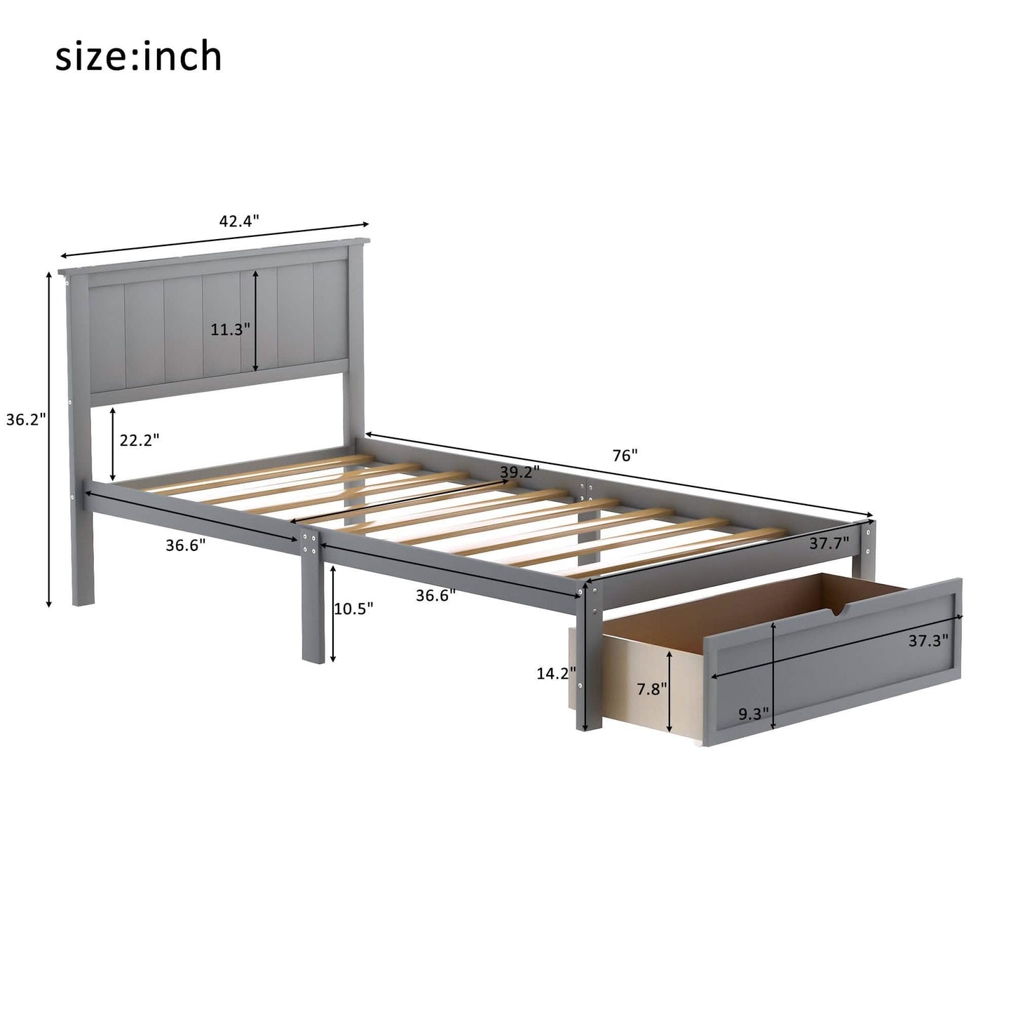 Twin Size Platform Bed with Storage