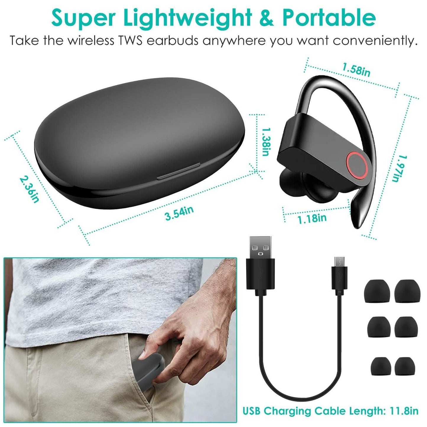 TWS Wireless 5.0 Earbuds IPX5 Waterproof Sports Headset