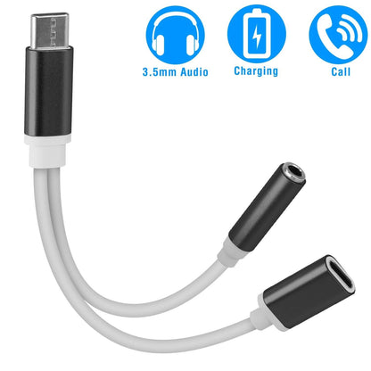 USB Type C to 3.5MM Aux Audio Charging Adapter