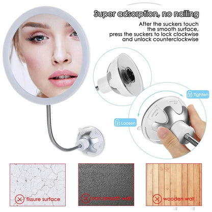 Vanity Mirror 10-Times Magnifying LED Lighted Make-up Swivel Suction Cup Compact Folding
