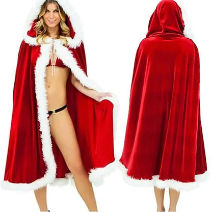 Velvet Hooded Cape Cloak Santa Cosplay Christmas Costumes Women