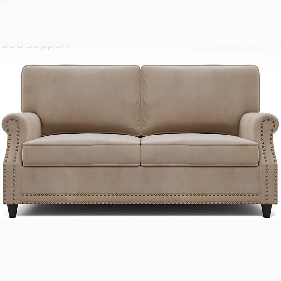 Velvet Roll Up Arm Chair Loveseat with Nail Head
