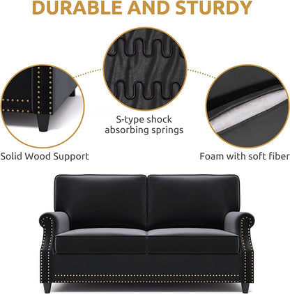 Velvet Roll Up Arm Chair Loveseat with Nail Head