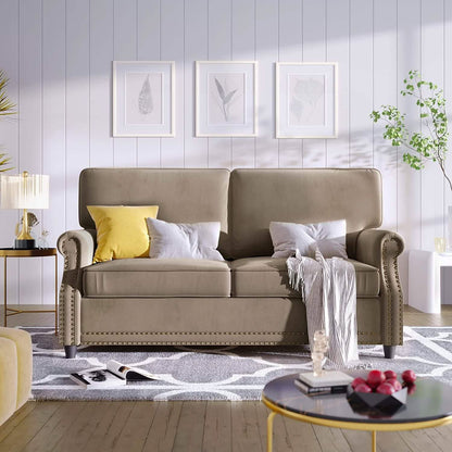 Velvet Roll Up Arm Chair Loveseat with Nail Head
