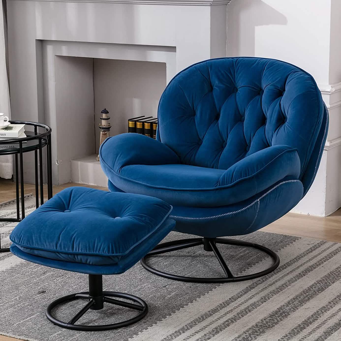 Velvet Swivel Accent Chair with Ottoman Set
