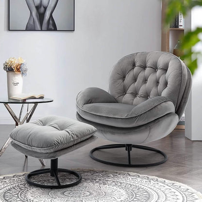 Velvet Swivel Accent Chair with Ottoman Set