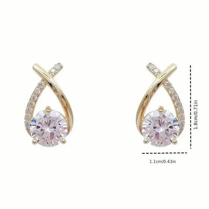 Vintage Style Stud Earrings - Embellished with Rhinestones, Cross Line Design