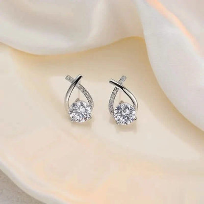Vintage Style Stud Earrings - Embellished with Rhinestones, Cross Line Design