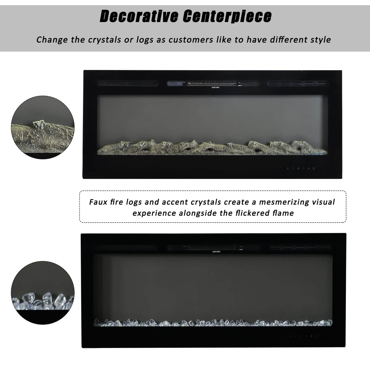 Wall-Mounted Recessed Electronic Fireplace - 50 Inch