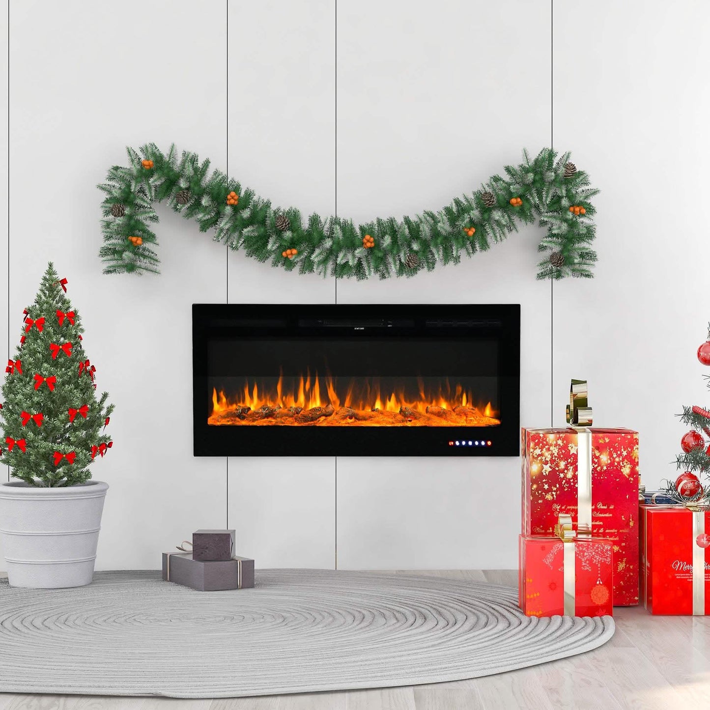 Wall-Mounted Recessed Electronic Fireplace - 50 Inch