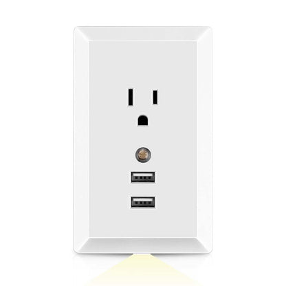 White Light Sensor Dual USB Wall Outlet