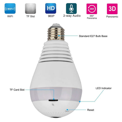 WiFi Light Bulb Camera 960P Security Camera 360°