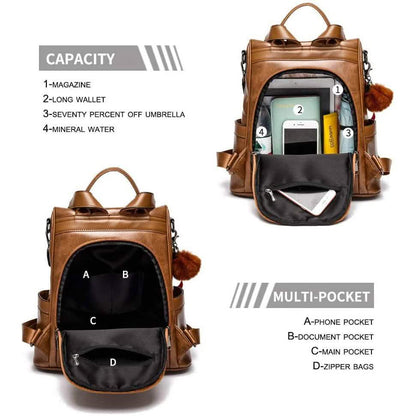 Women Backpack Purse PU Leather Anti-theft Casual Shoulder Bag