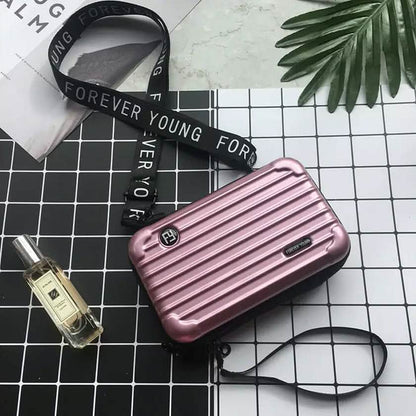 Women Suitcase Box Shape Crossbody Shoulder Bag Letter Band Travel Carrying