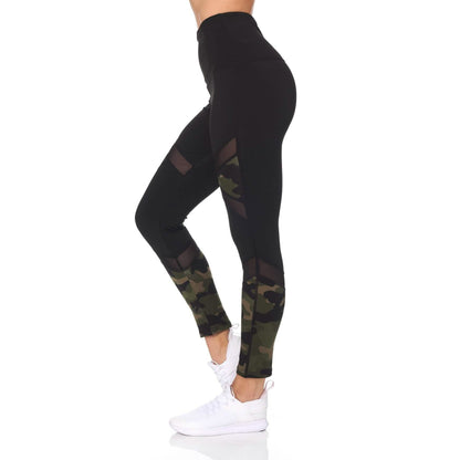 Women's Camo 7/8 High Waist Legging With Sheer Mesh
