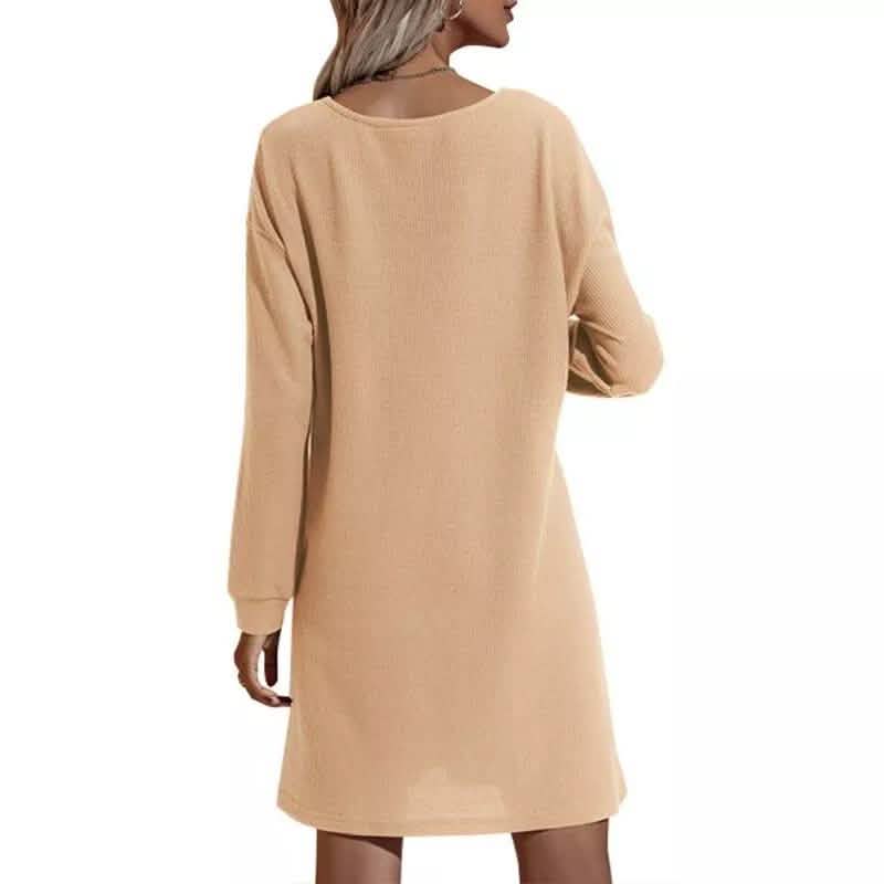 Women's Casual Dresses V-Neck Buttoned Hip Knitted Dresses