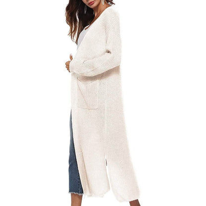 Womens Casual Long Sleeve Split Open Cardigan Knit Long Cardigan Sweaters with Pockets