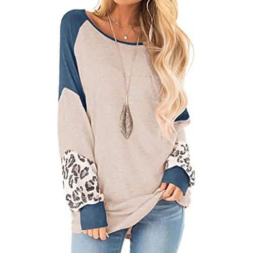 Womens Color Block Pullover Leopard Print Sweatshirt